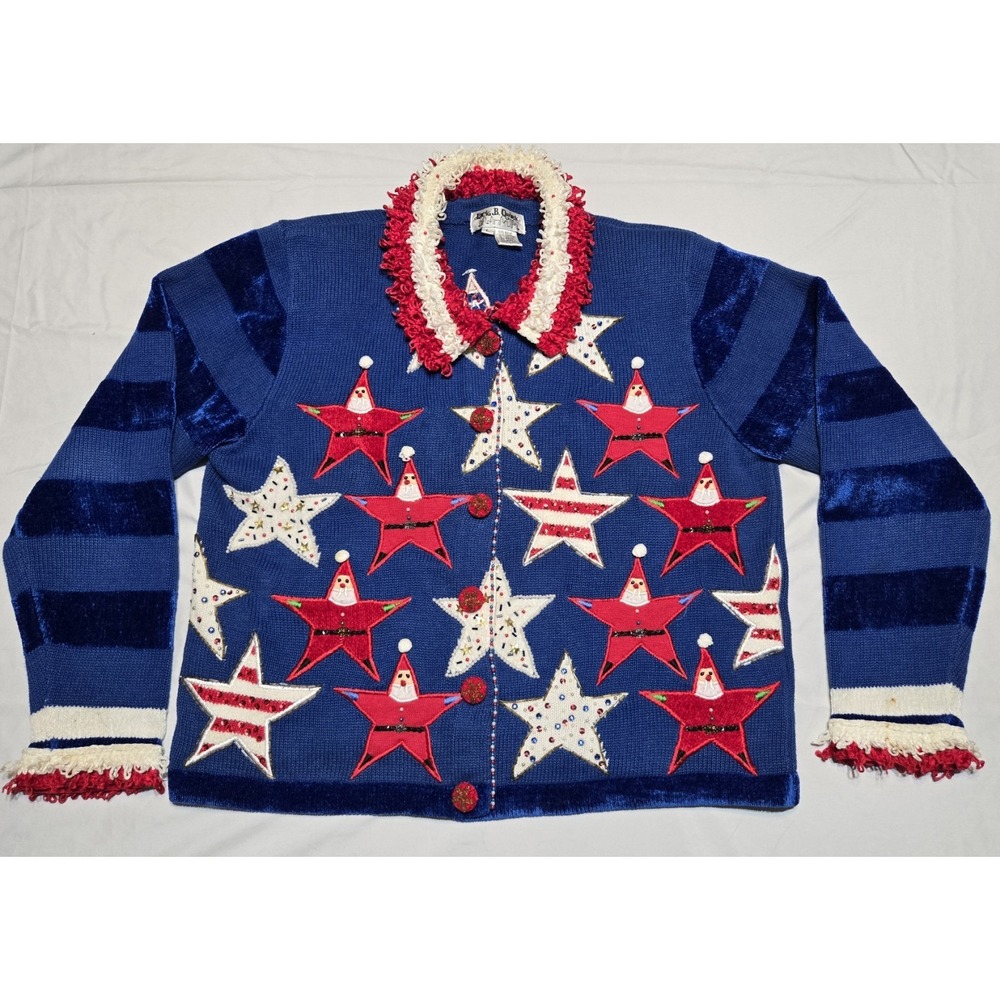 Vtg Jack B Quick Americana Santa Holiday Sweater Large Knit Grannycore Ugly Pics